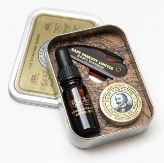 Captain Fawcett Ricki Hall's Booze and Baccy Moustache Wax Beard Oil Moustache Comb