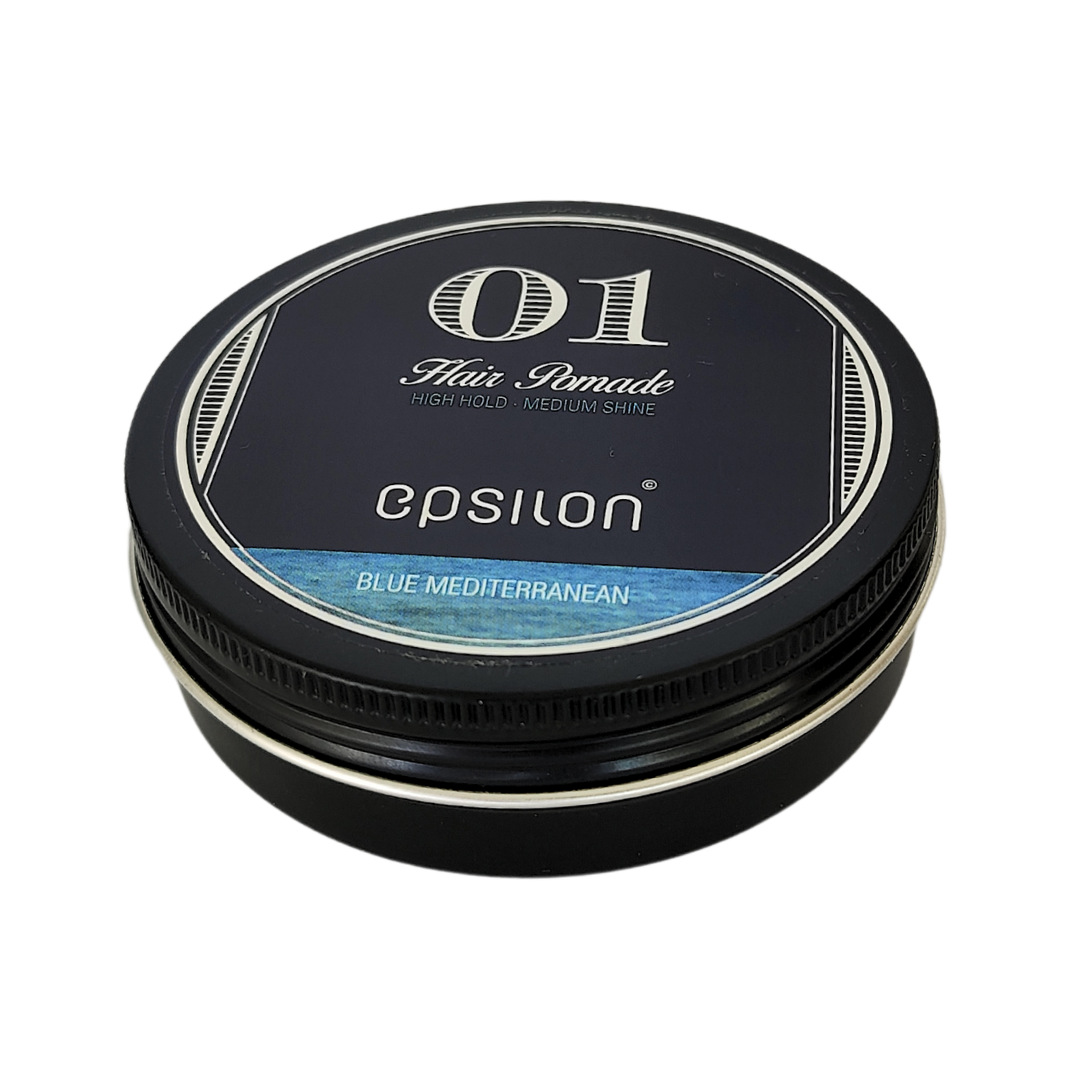 Epsilon 01 Hair Pomade blue mediterranean high hold medium shine koreka kestävyys pysyvyys purkissa