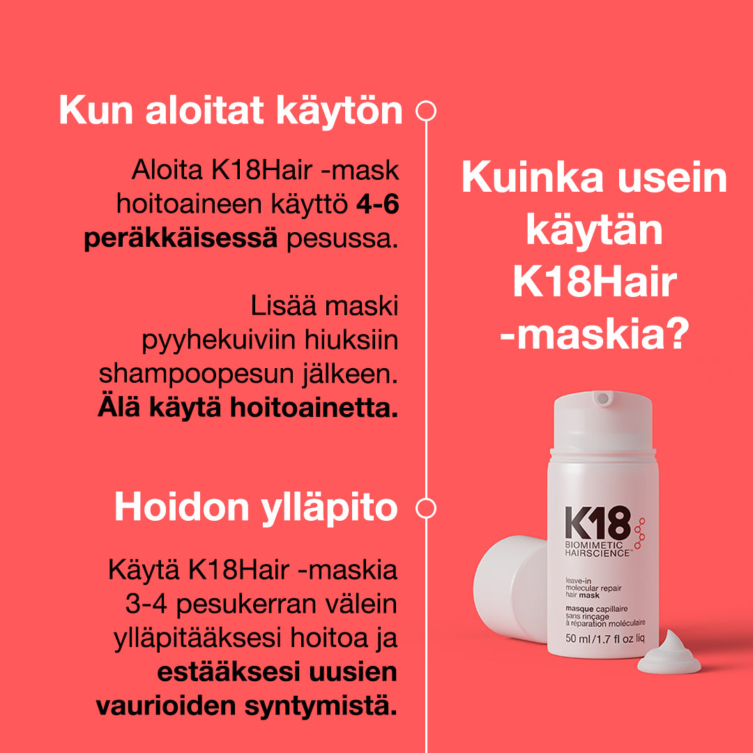 K18 Hair Leave-in Molecular Repair Hair Mask tehokorjaava hoitotuote 50 ml käyttöohjeet
