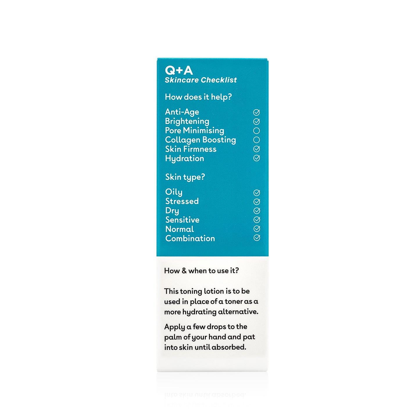 Q+A Marine Hyaluronate Toning Lotion - kosteuttava kasvovesi back skincare checklist