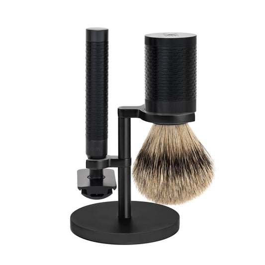 Mühle Rocca Shaving Set S 091 M 96 JET parranajosetti erittäin kestävä DLC kokomusta black