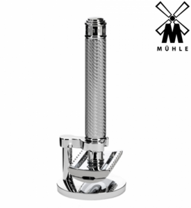 Mühle R41 Safety Razor with Stand avokampainen partahöylä ja partahöyläteline