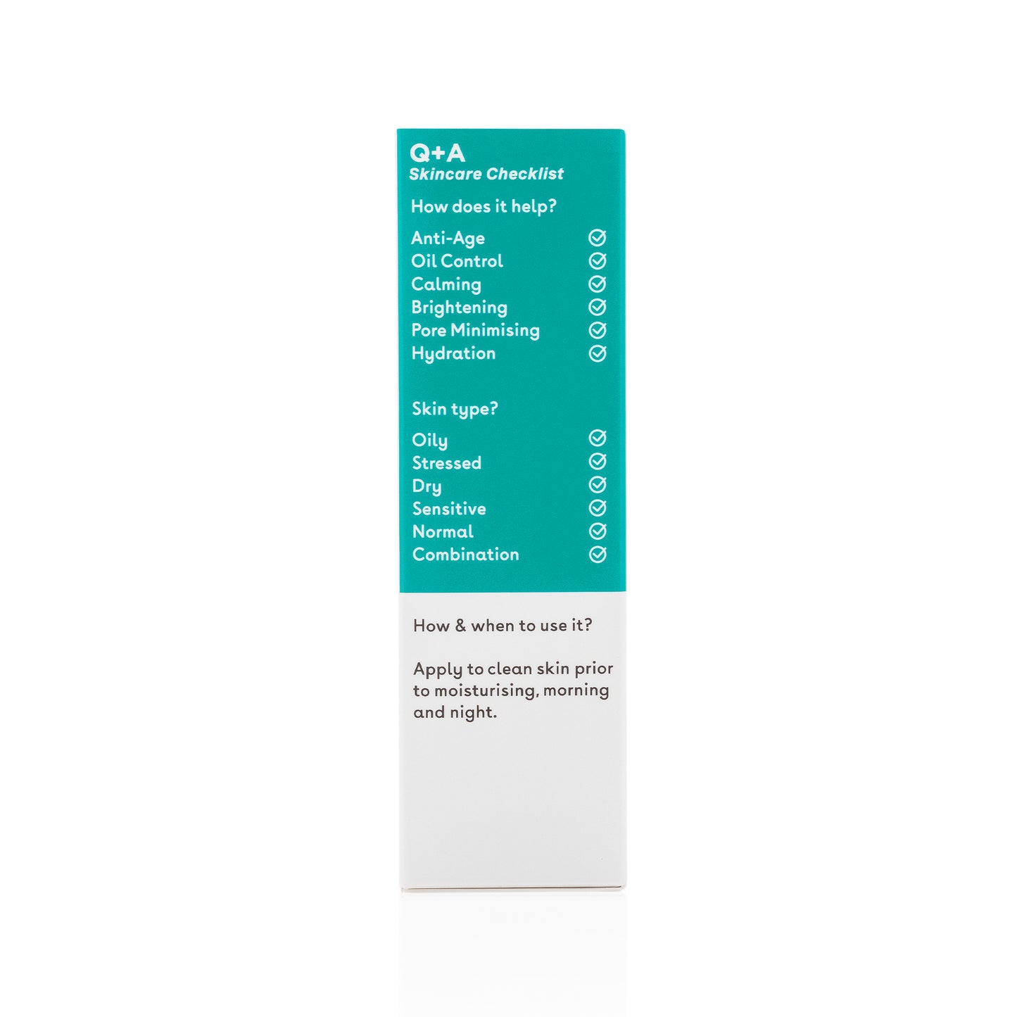 Q+A Niacinamide Facial Serum - kirkastava seerumi niasiiniseerumi skincare checklist pakkaus