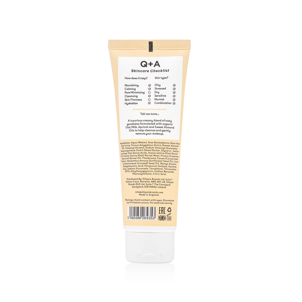 Q+A Oat Milk Cream Cleanser - kasvojenpuhdistusaine kuivalle iholle back skincare checklist 125ml