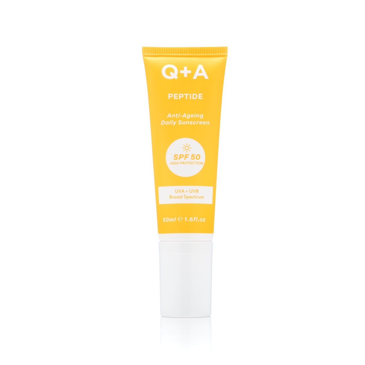 Q+A Peptide Anti-Ageing Daily Sunscreen SPF50 aurinkovoide aurinkosuoja aurinkorasva UVA+UVB 50ml Yellow keltainen
