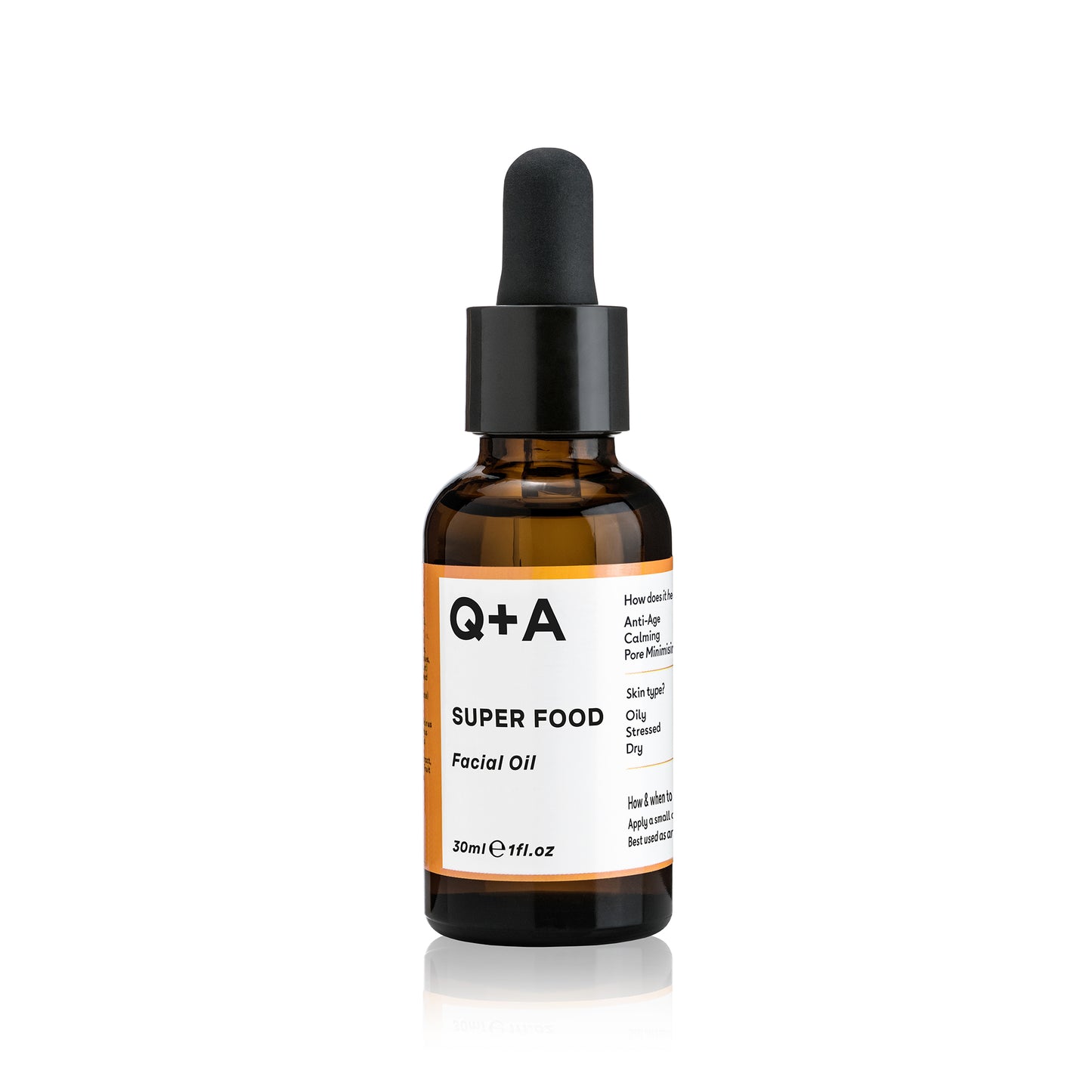 Q+A Super Food Facial Oil -kasvoöljy pipettipullossa 30ml