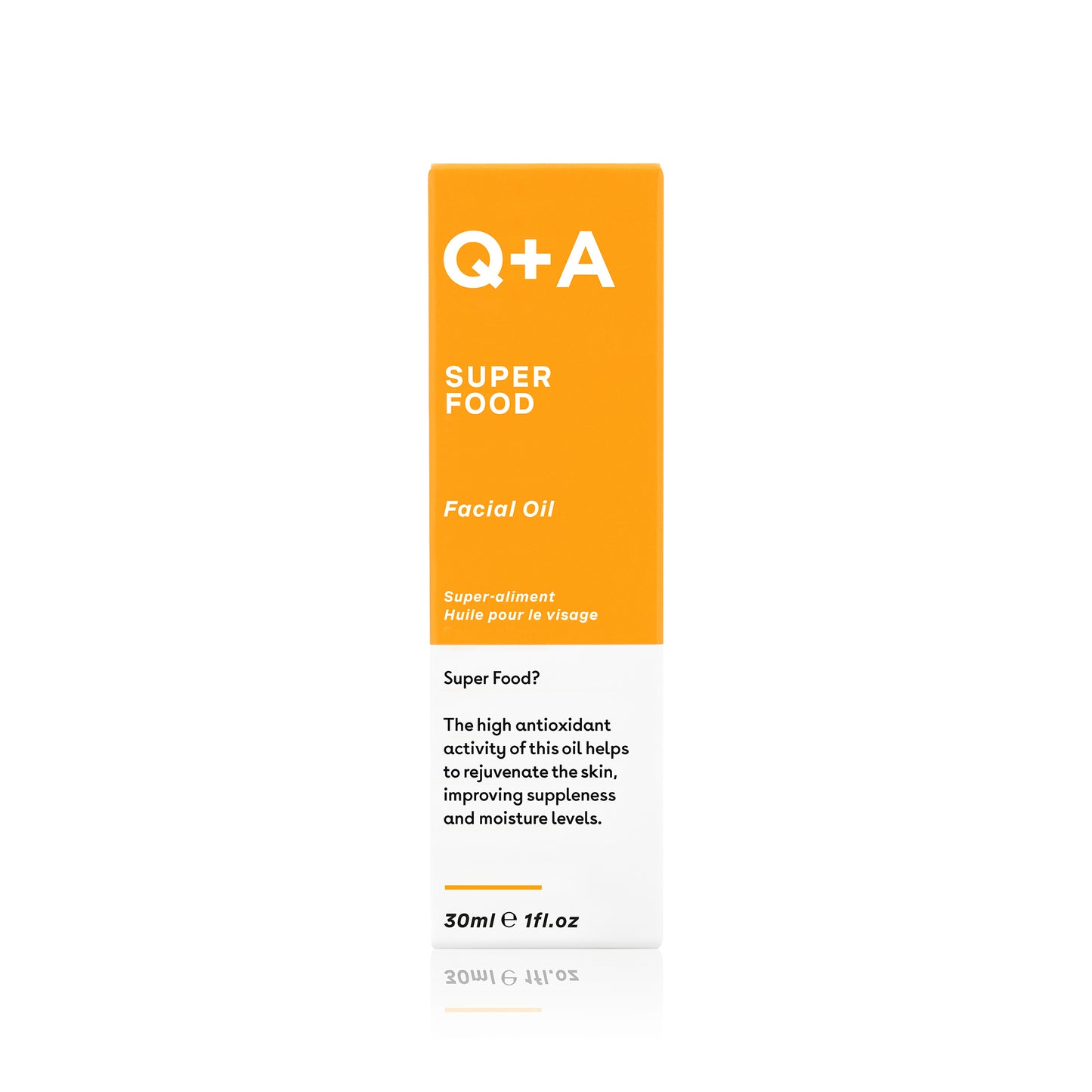 Q+A Super Food Facial Oil -kasvoöljy back pakkaus