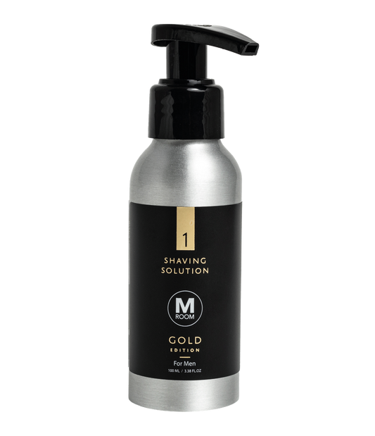 M Room Gold Edition Shaving Solution kirkas parranajoneste pumppupullossa