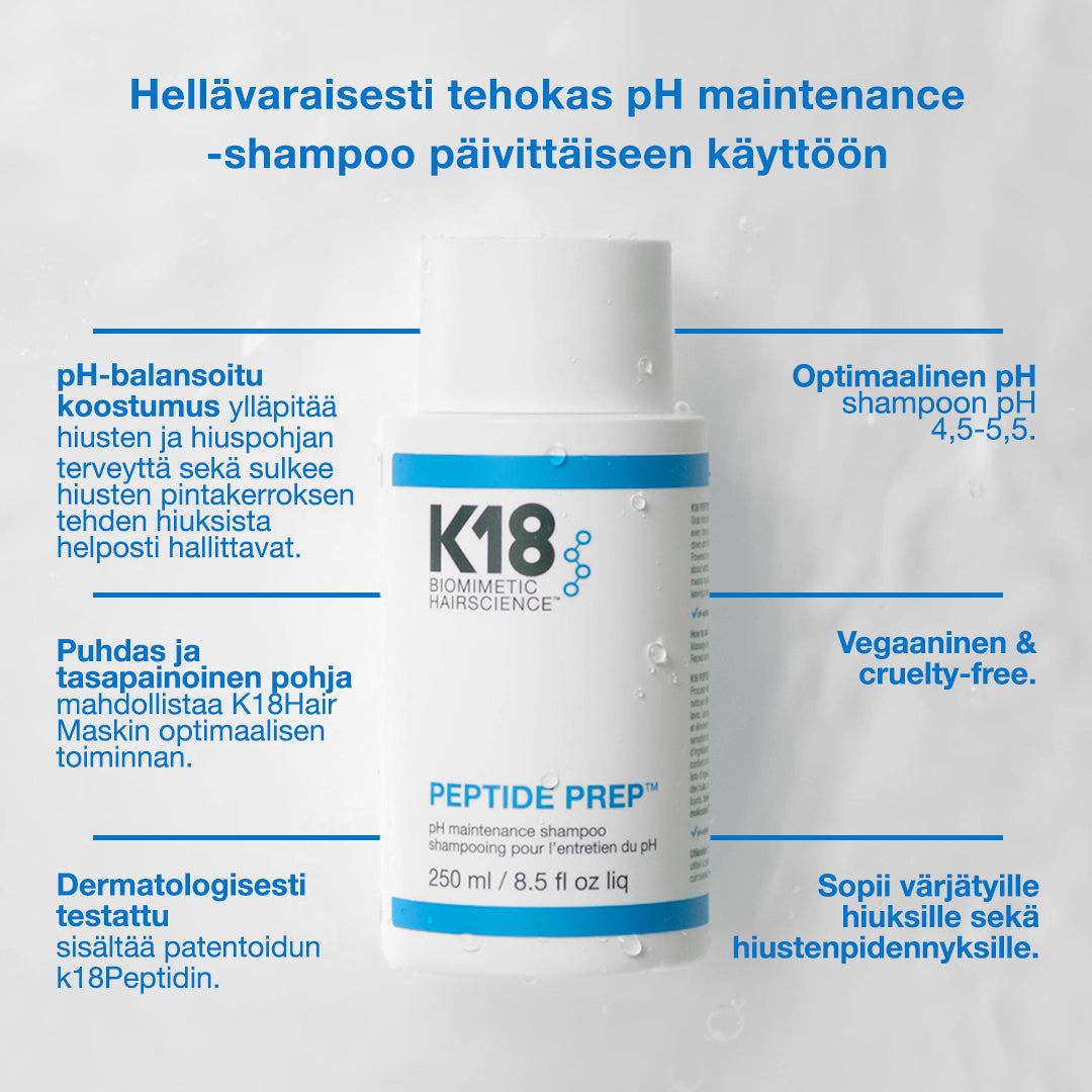 K18 Hair Peptide Prep pH Maintenance Shampoo 250 ml hellävaraisesti tehokas shampoo päivittäiseen käyttöön