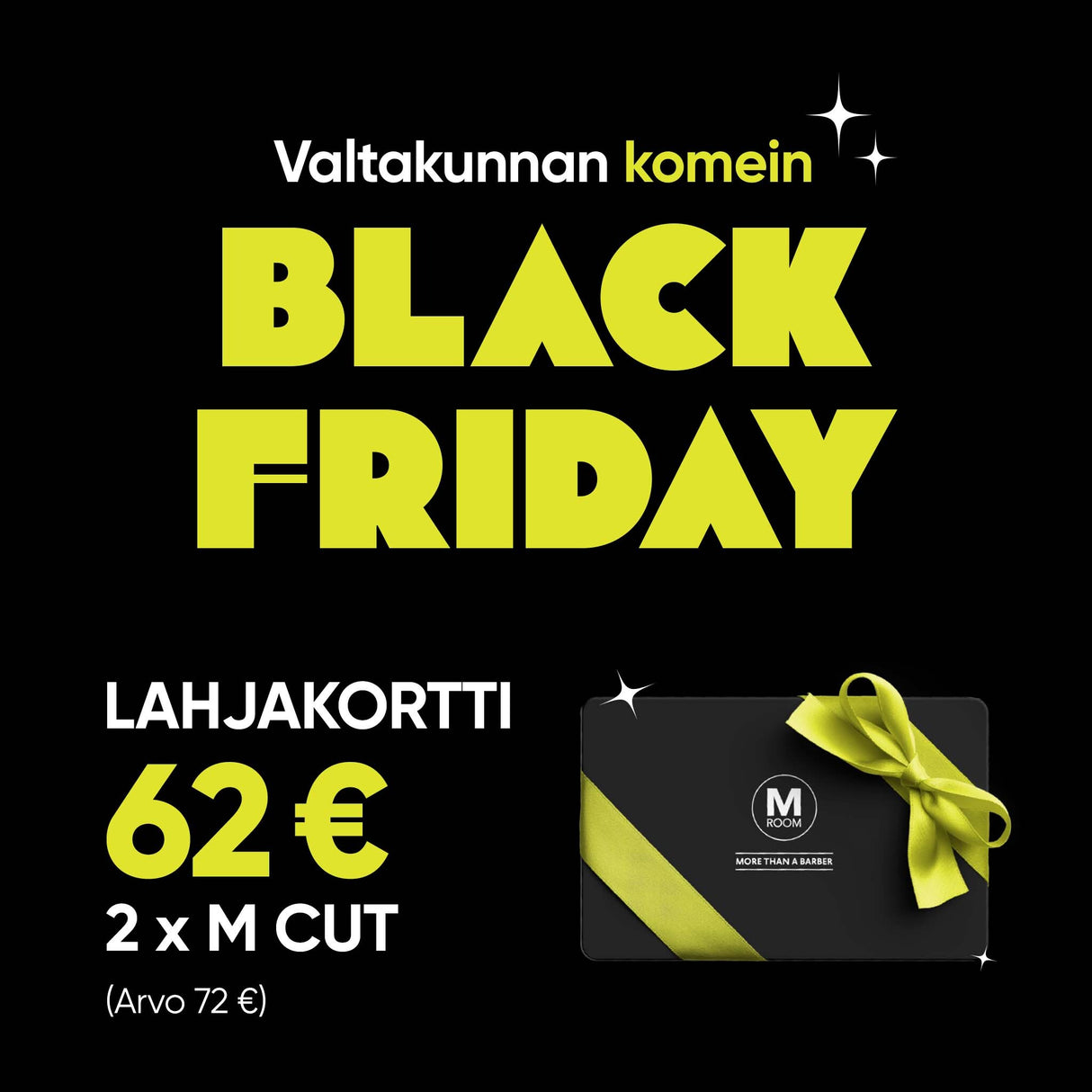 BLACK FRIDAY 2025: Hiustenleikkauslahjakortti 2 x M Cut 62 €