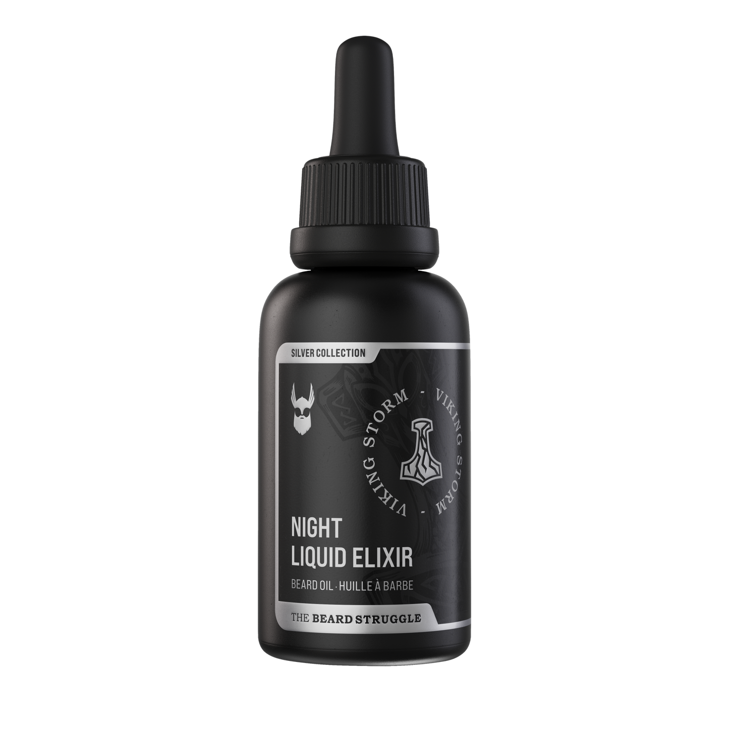 Beard Struggle silver collection Night Liquid Elixir Viking Storm partaöljy pipettipullossa