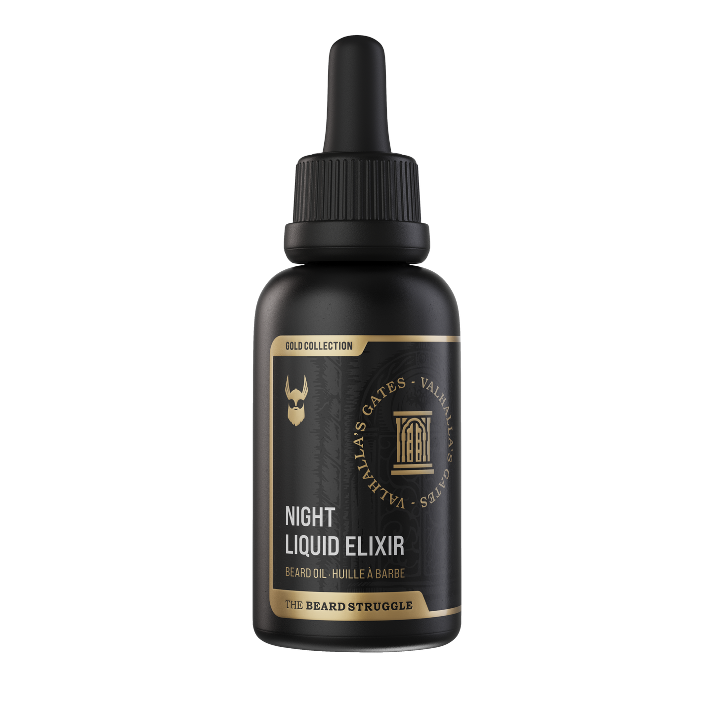 Beard Struggle gold edition Night Liquid Elixir Valhalla's Gates partaöljy pipettipullossa