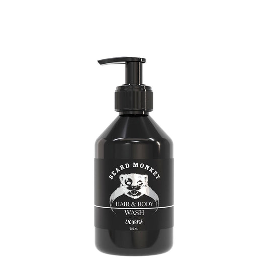 Beard Monkey Licorice Hair & Body Wash shampoo ja suihkusaippua lakritsin tuoksuinen