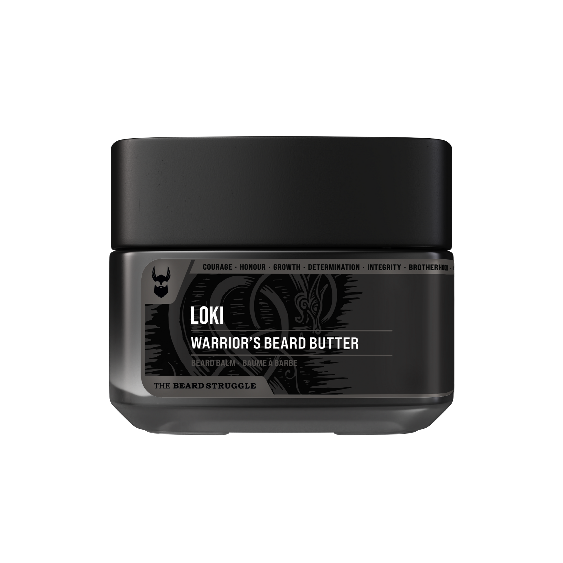 Beard Struggle Warrior's Beard Balm Loki Unscented hajusteeton partabalsami mustassa purkissa 50g