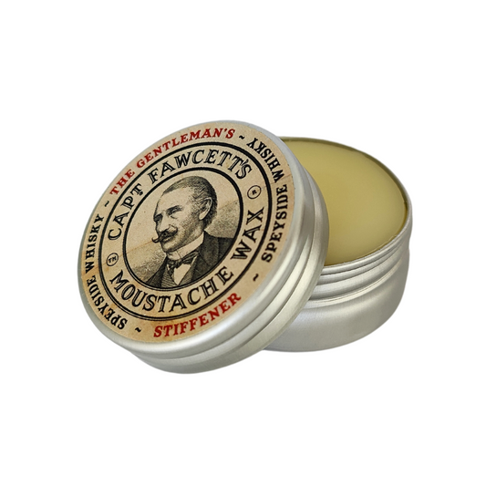 Captain Fawcetts the gentleman's Stiffener Moustache Wax Viiksivaha purkissa speyside whiskey