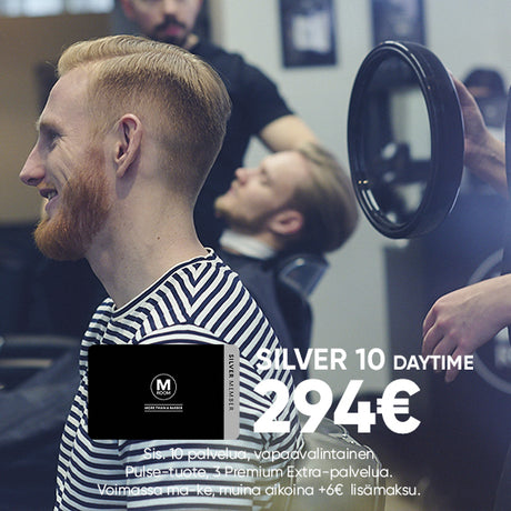 M Room silver 10 daytime 294€ sis. 10 palvelua, vapaavalintainen pulse-tuoe, 3 premium Extra-palvelua. Voimassa ma-ke, muina iakona +6€ lisämaksu