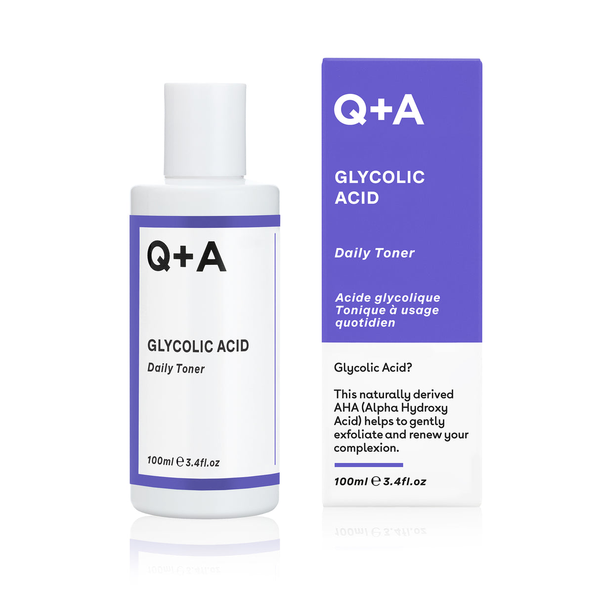 Q+A Glycolic Acid Daily Toner - kuoriva kasvovesi ulkopakkaus AHA happokuorinta glykoli