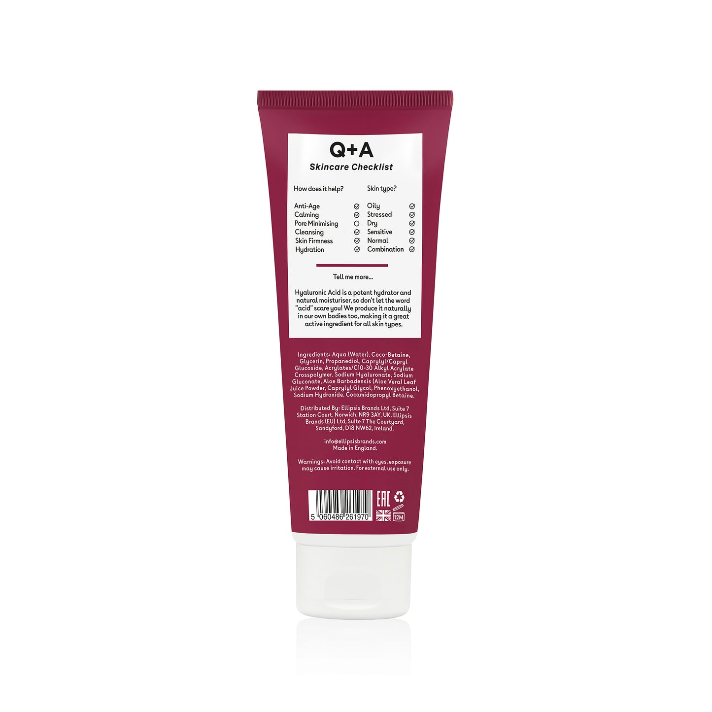 Q+A Hyaluronic Acid Hydrating Cleanser - kosteuttava kasvojenpuhdistusaine back skincare checklist