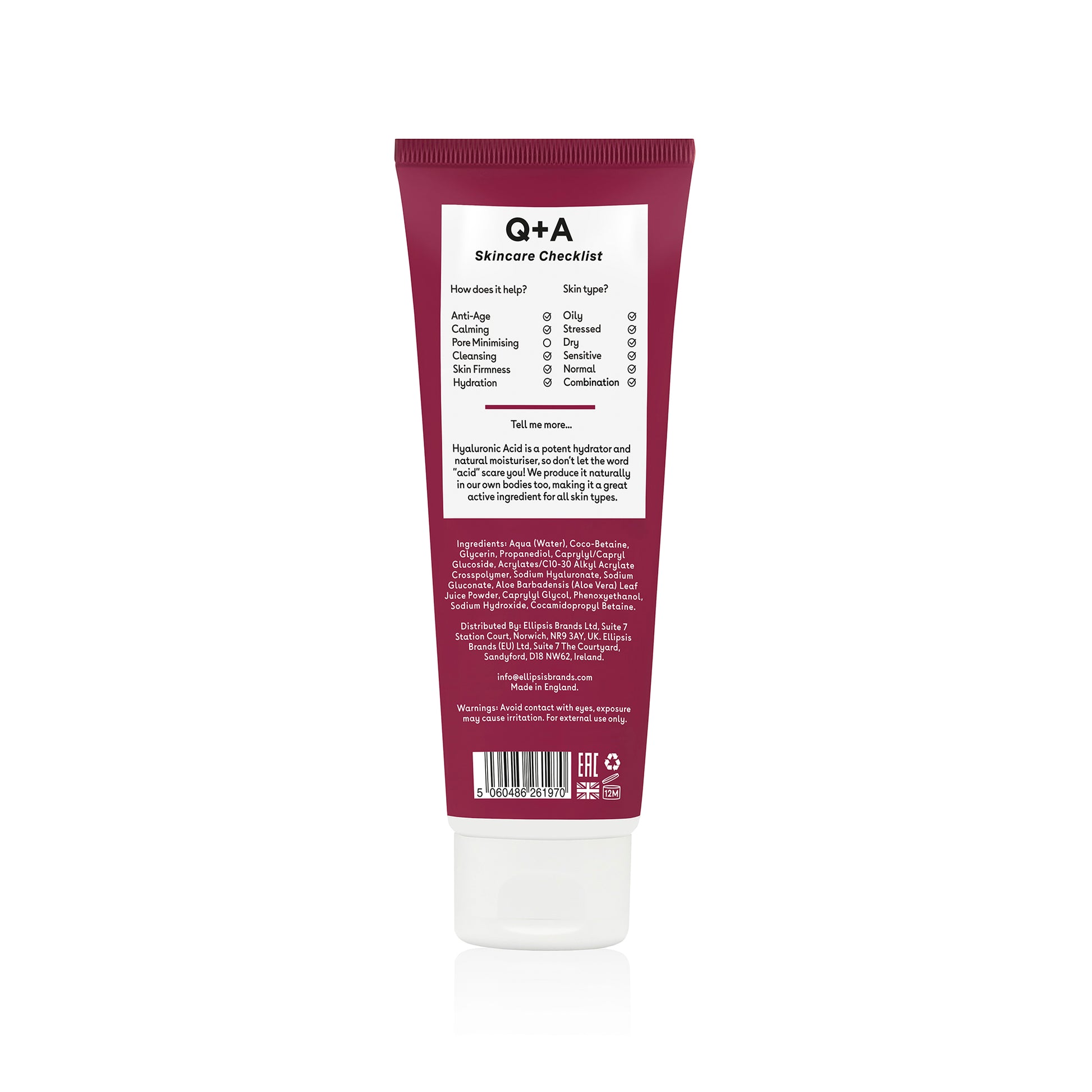 Q+A Hyaluronic Acid Hydrating Cleanser - kosteuttava kasvojenpuhdistusaine back skincare checklist