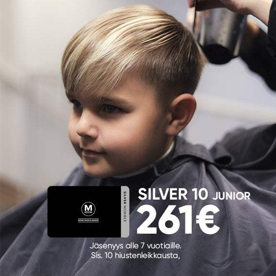 M Room Silver 10 junior 261€ jäsenyys alle 7 vuotiaille sis. 10 hiustenleikkausta