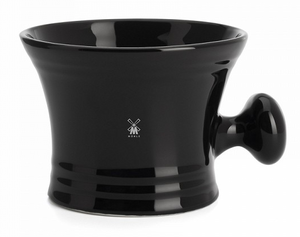 Mühle saippuanvaahdotusmuki kahvalla musta posliini logo sivussa