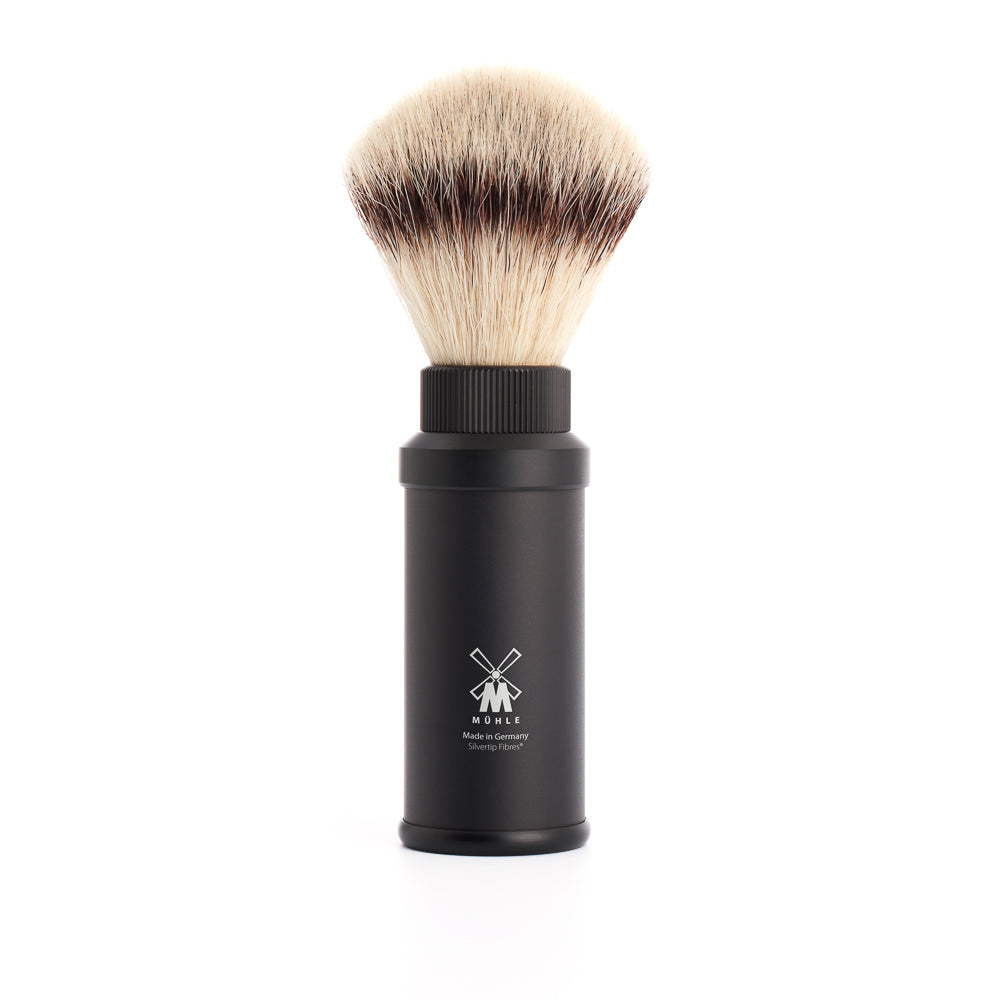 Mühle Travel Shaving Brush vegaaninen synteettinen matkapartasuti musta