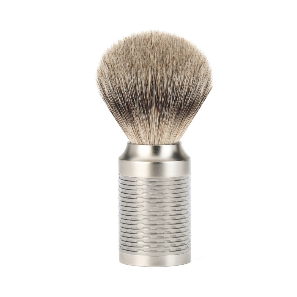 Mühle Rocca Badger Shaving Brush mäyränkarvapartasuti mattahopea matt silver