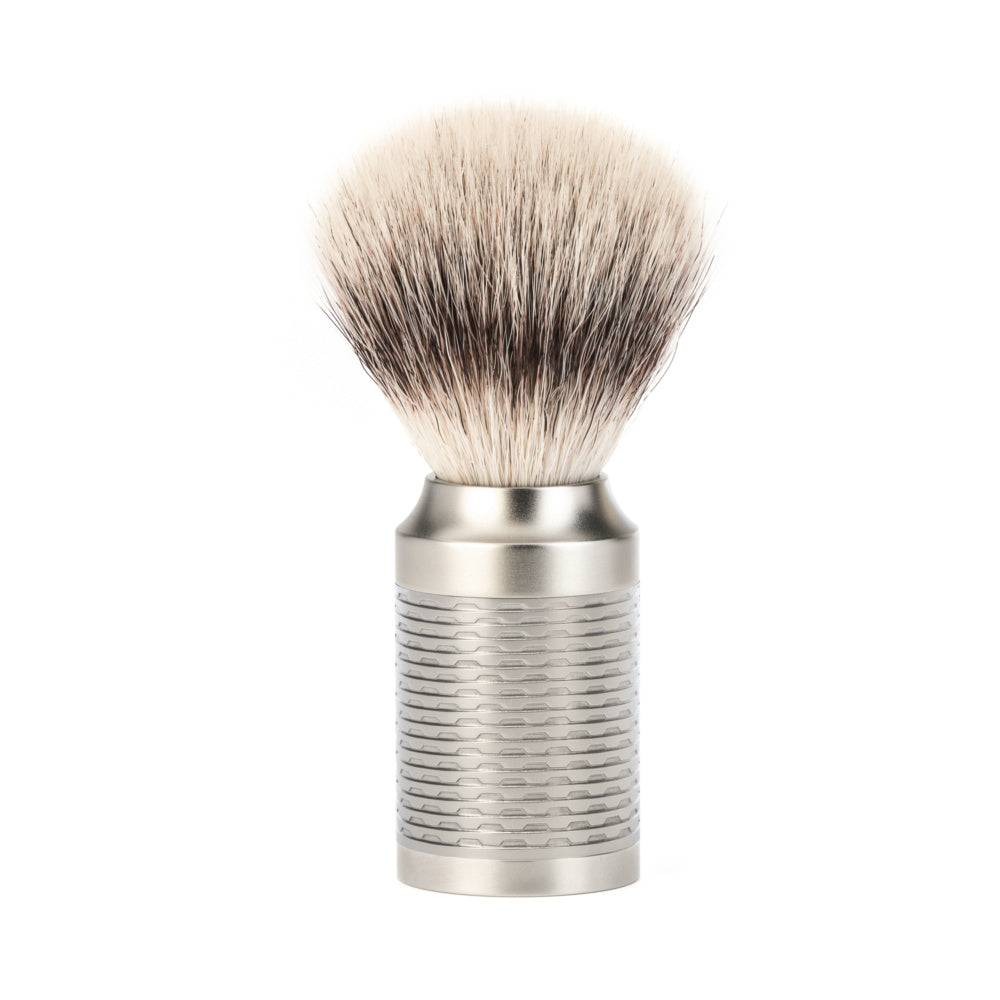 Mühle Rocca Shaving Brush Silvertip Fibre® partasuti mattahopea vegaaninen mäyränkarvajäljitelmä