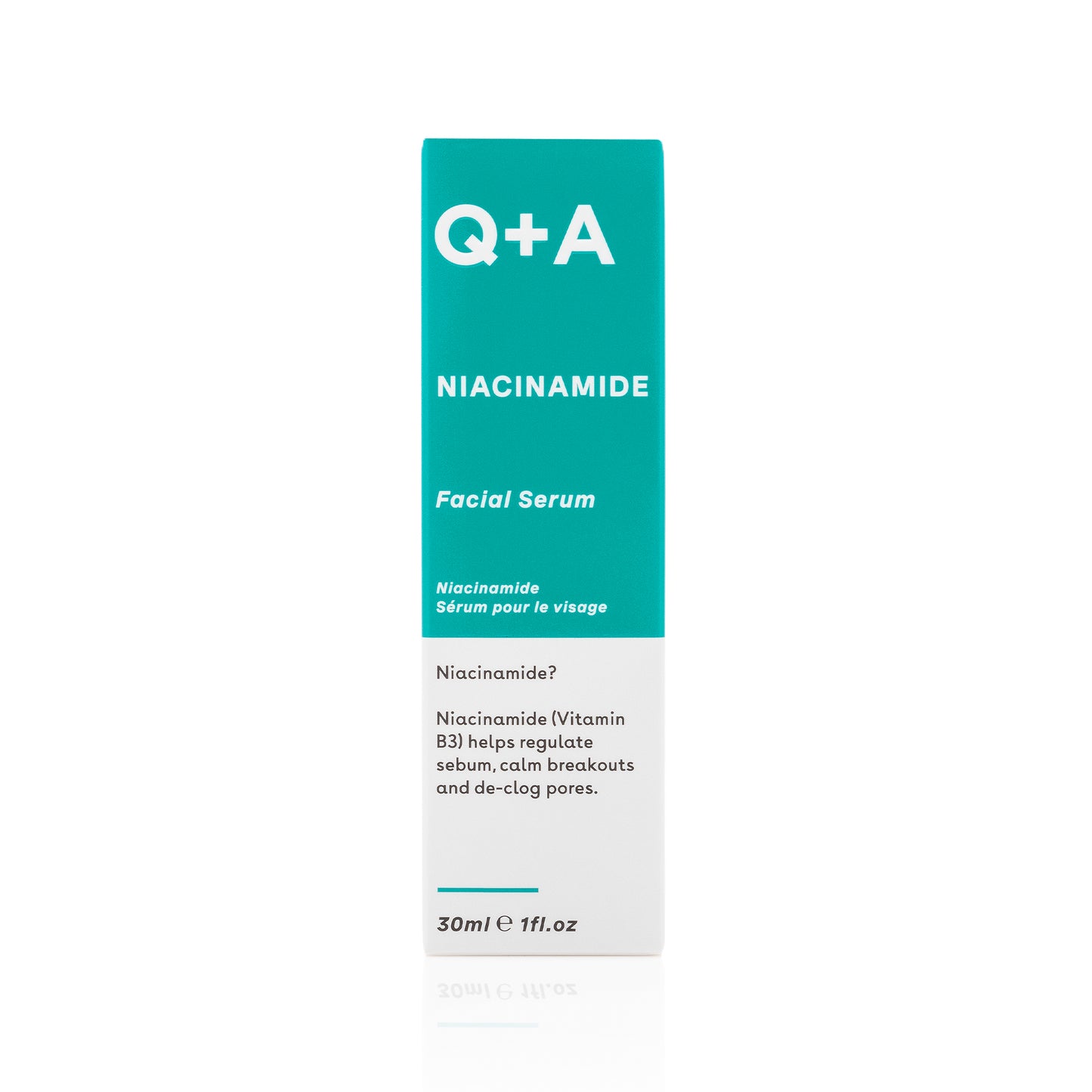 Q+A Niacinamide Facial Serum - kirkastava seerumi front pakkaus