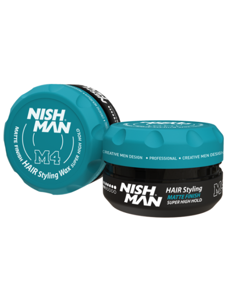 Nishman Hair Styling Matte Finish Super High Hold M4 100 ml sininen kansi ja musta purkki mattavaha voimakas pito