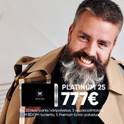 M Room platinum 25 777€ sis. 25 hius/parta/väripalvelua, 3 vapaavalintaista M ROOM-tuotetta, 5 Premium Extra-palvelua