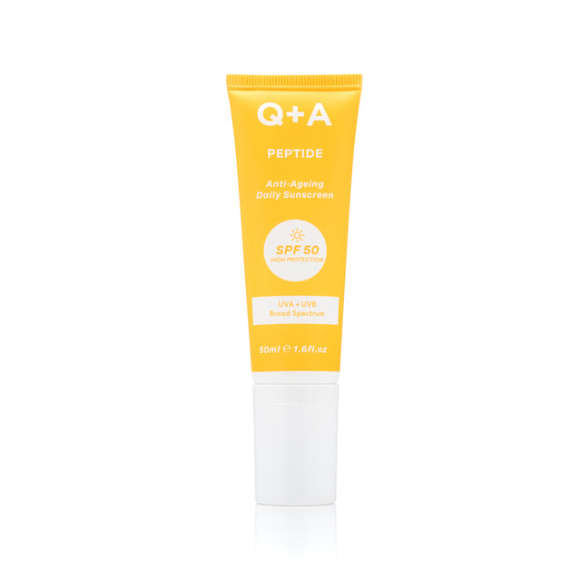 Q+A Peptide Anti-Ageing Daily Sunscreen SPF50 aurinkovoide aurinkosuoja aurinkorasva UVA+UVB 50ml Yellow keltainen