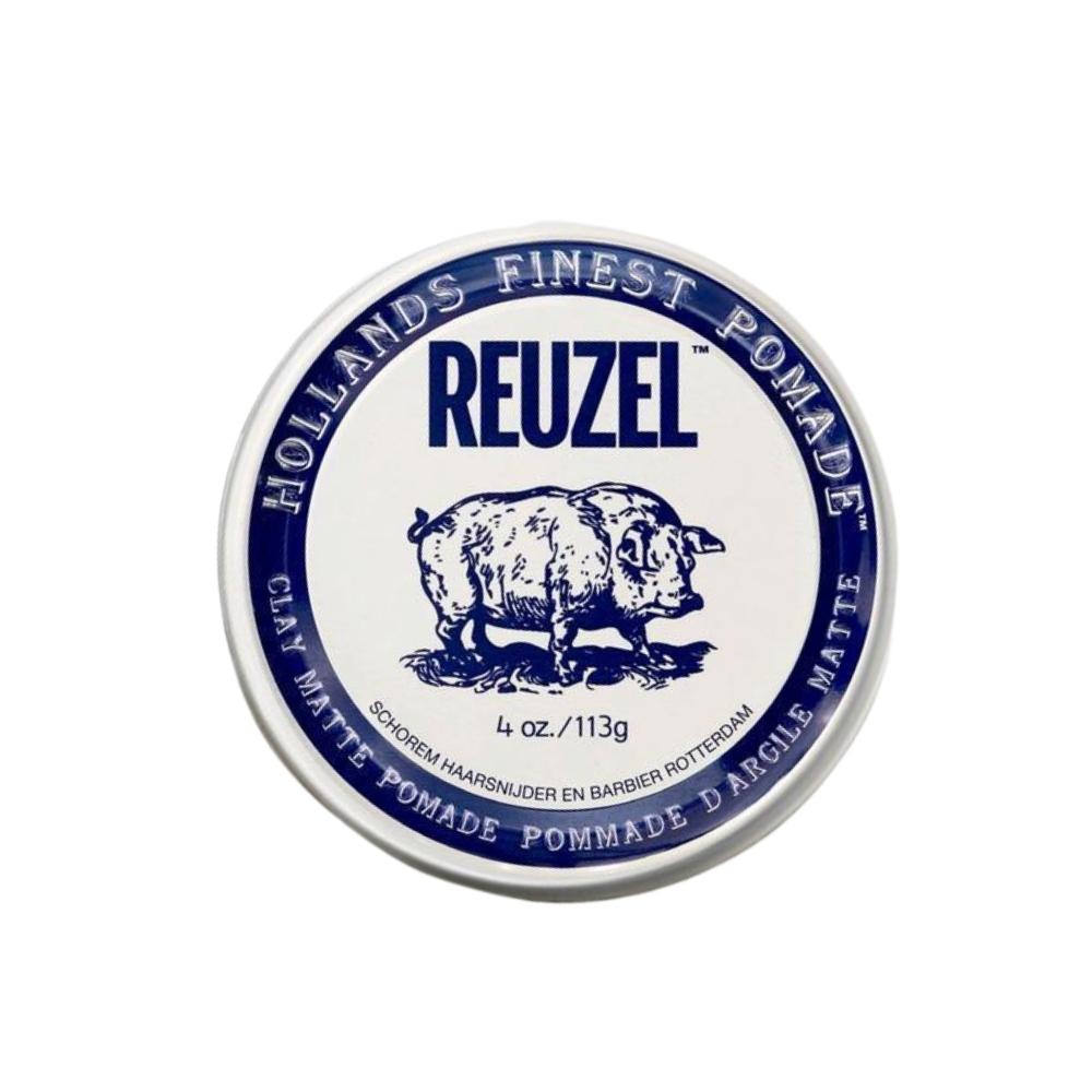 Reuzel Clay Matte Pommade 4 oz. 113 g Hollands Finest Pomade valkoinen sininen metallipurkki