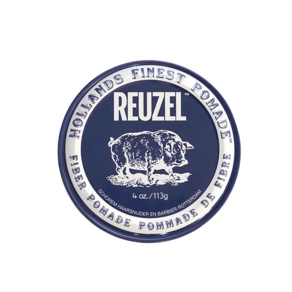 Reuzel Fiber Pomade 4 oz. 113 g kuitupomade Hollands Finest Pomade sinivalkoinen purkki