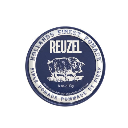 Reuzel Fiber Pomade 4 oz. 113 g kuitupomade Hollands Finest Pomade sinivalkoinen purkki