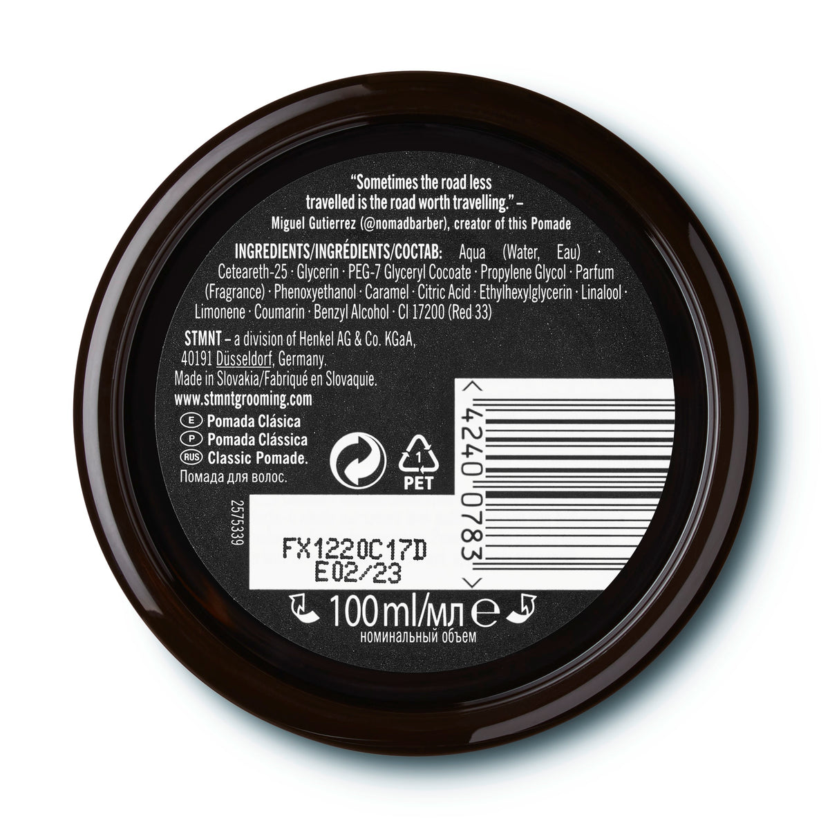 STMNT Classic Pomade Pakkaus Bottom