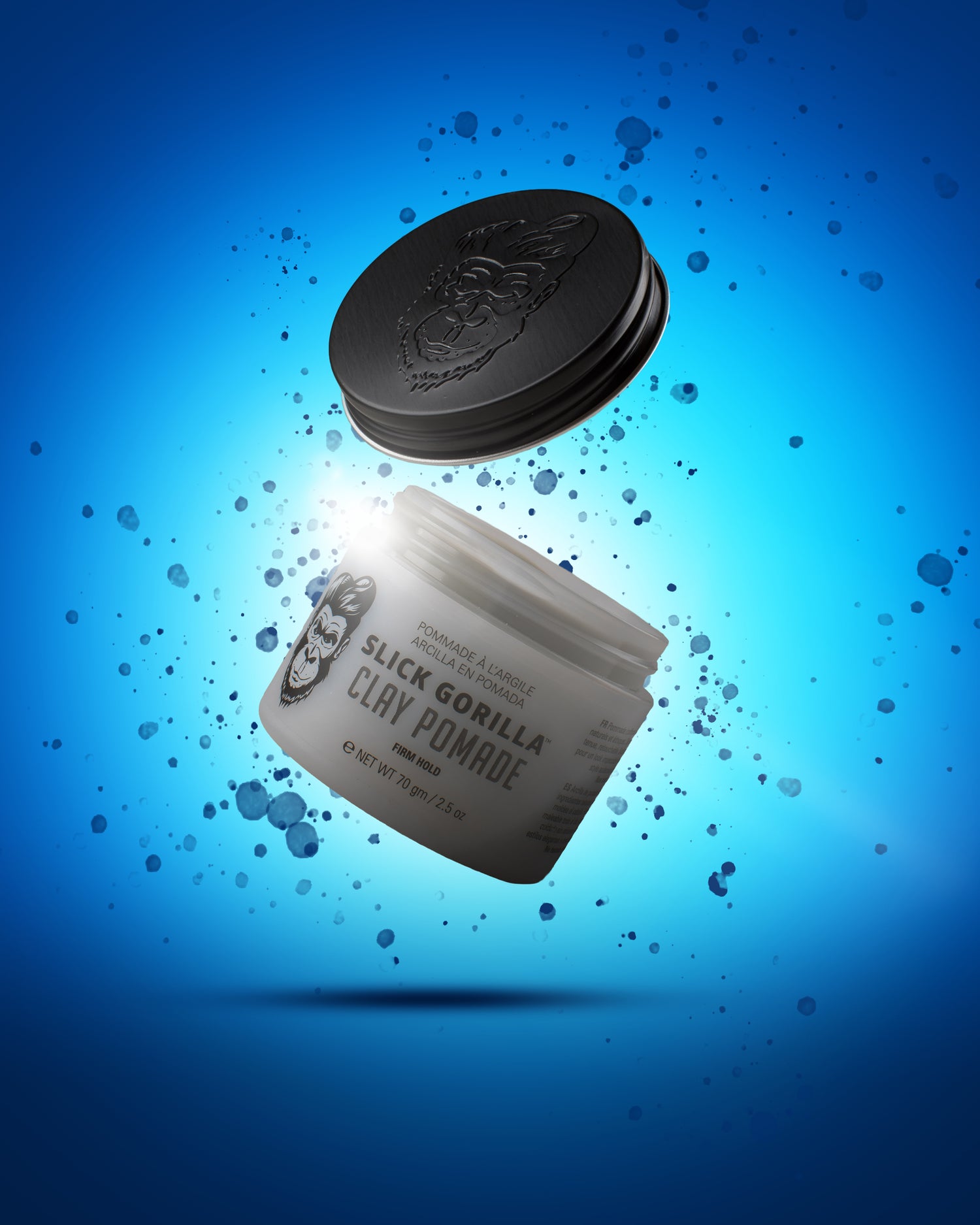 Slick Gorilla Clay Pomade 70 g open container blue backround