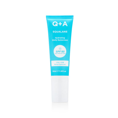 Q+A Squalane Hydrating Daily Sunscreen SPF50 kosteuttava aurinkovoide aurinkosuoja aurinkorasva UVA+UVB 50ml