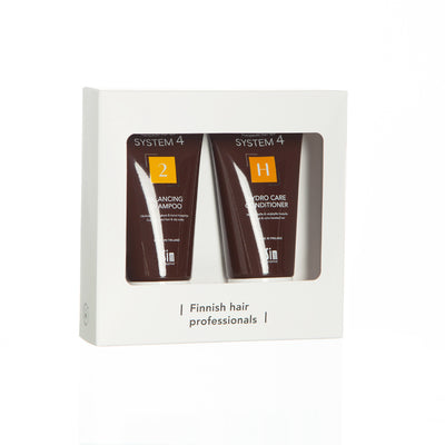 System 4 Balancing Hydro Care Shampoo ja hoitoaine kuivalle hiuspohjalle ja värikäsityille hiuksille paketti
