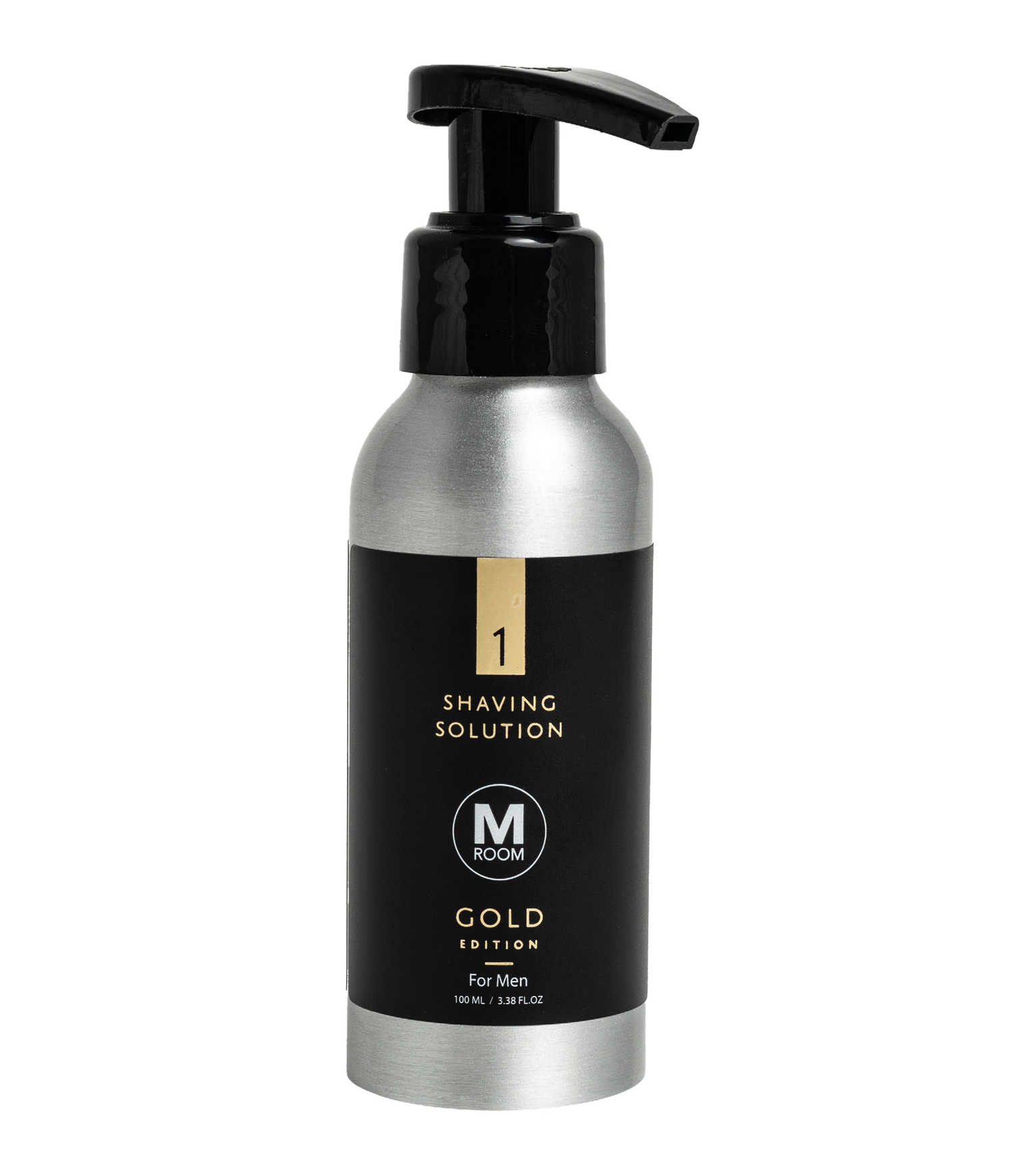 M Room Gold Edition Shaving Solution kirkas parranajoneste pumppupullossa