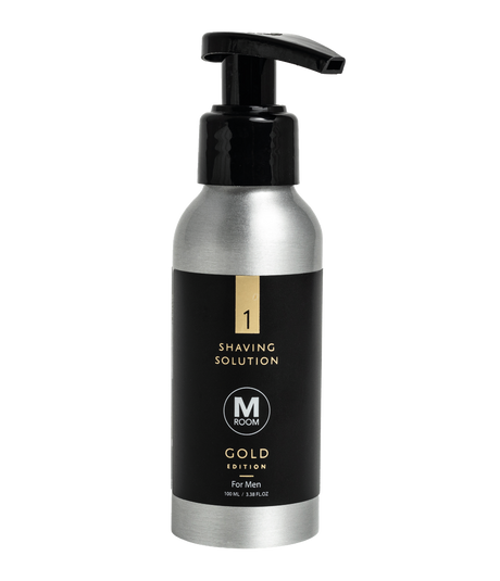 M Room Gold Edition Shaving Solution kirkas parranajoneste pumppupullossa