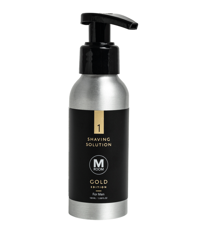 M Room Gold Edition Shaving Solution kirkas parranajoneste pumppupullossa